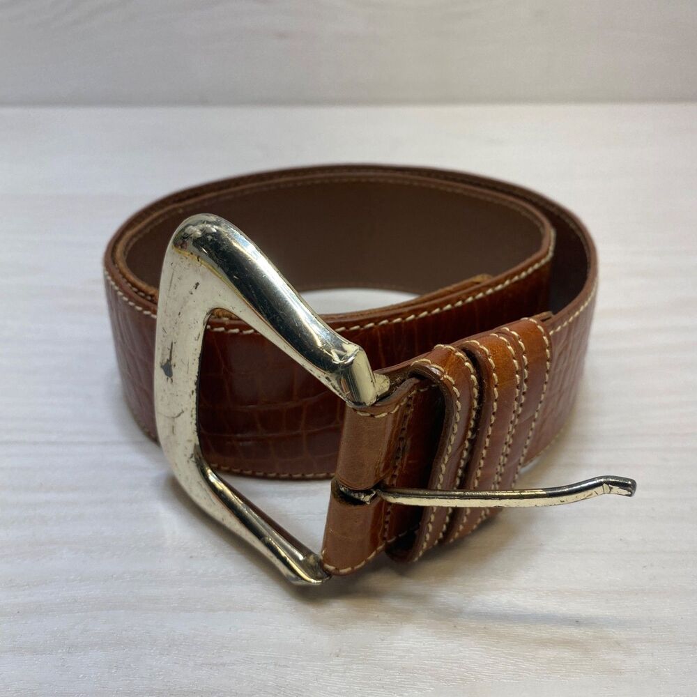 Cipriani Alligator Belt Medium Cognac Brown Italian Calfskin Gold Tone Buckle